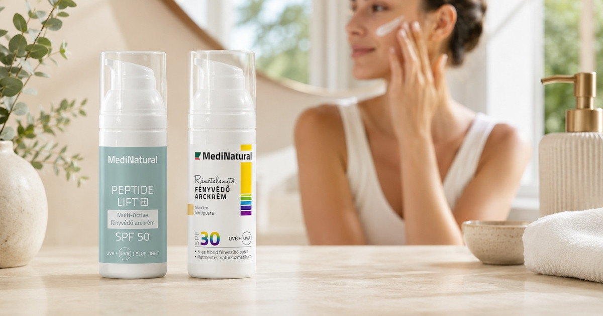 MediNatural SPF30 és SPF50 fényvédő arckrém napi arcápolási rutinban