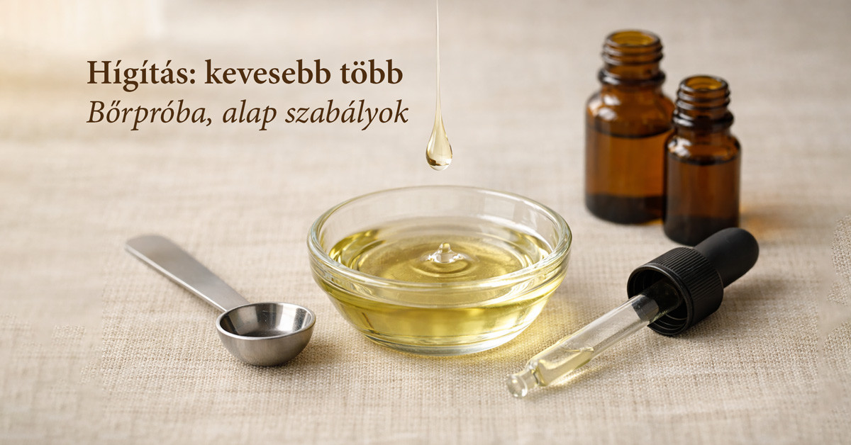 Illóolaj hígítása bázisolajban – kíméletes kezdés és bőrpróba.