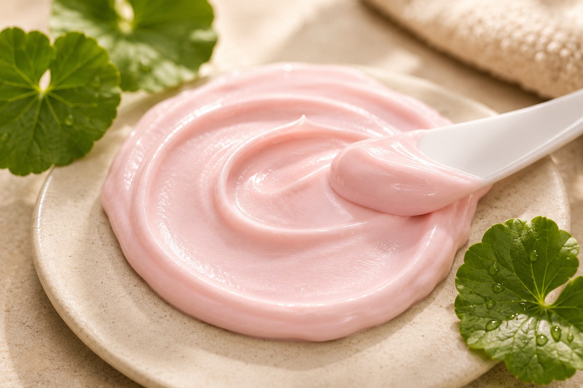 MediNatural Multi Ceramid+ éjszakai arckrém selymes rózsaszín krémtextúrája érzékeny bőr esti ápolásához