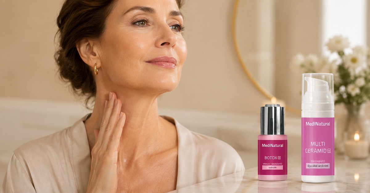 Nyaki ráncok ellen Botox+ szérum és Multi Ceramid+ éjszakai krém MediNatural anti-aging rutin