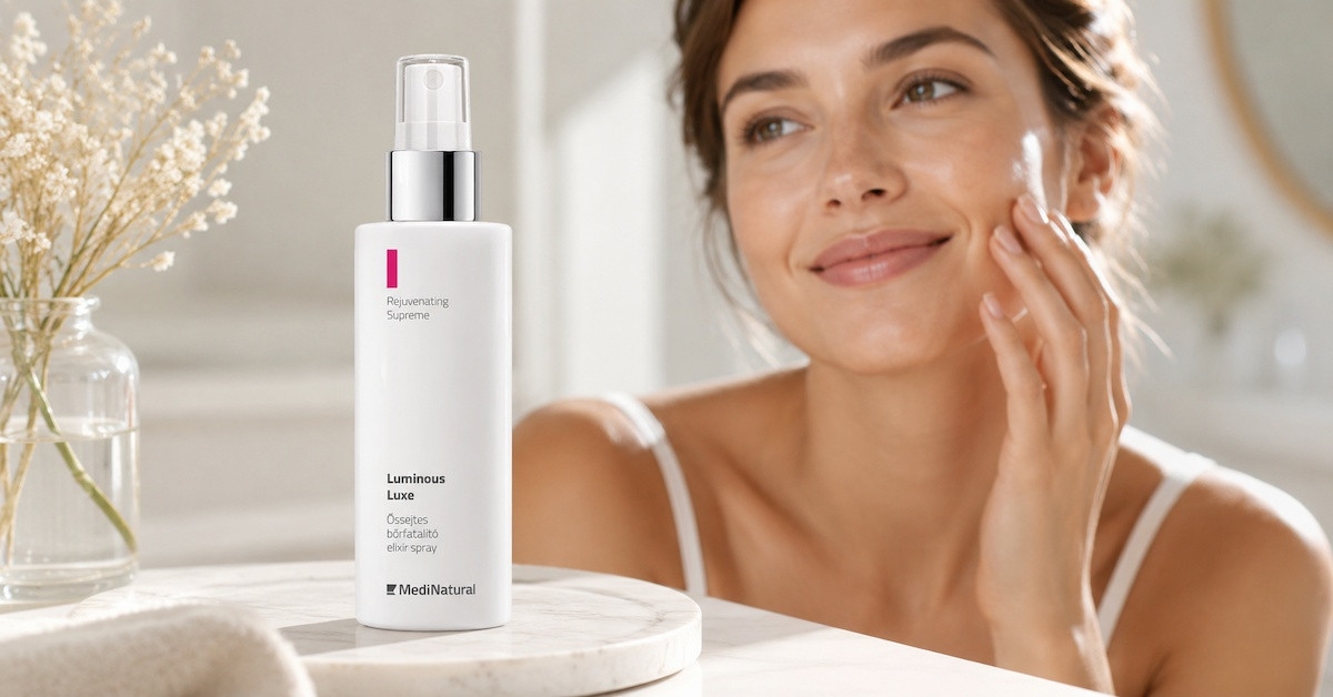Szép bőr belülről és kívülről ragyogó arcbőr rutin Luminous Luxe MediNatural elixírrel