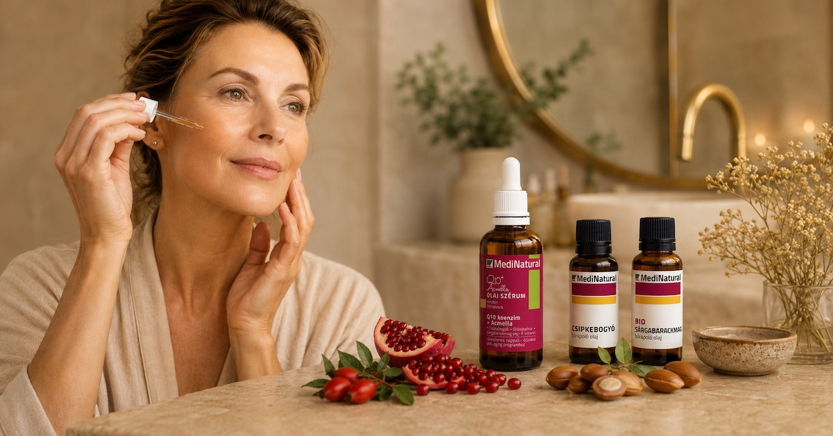 Természetes ránctalanító olajok arcra érett bőrre anti-aging esti rutinhoz MediNatural arcolajokkal